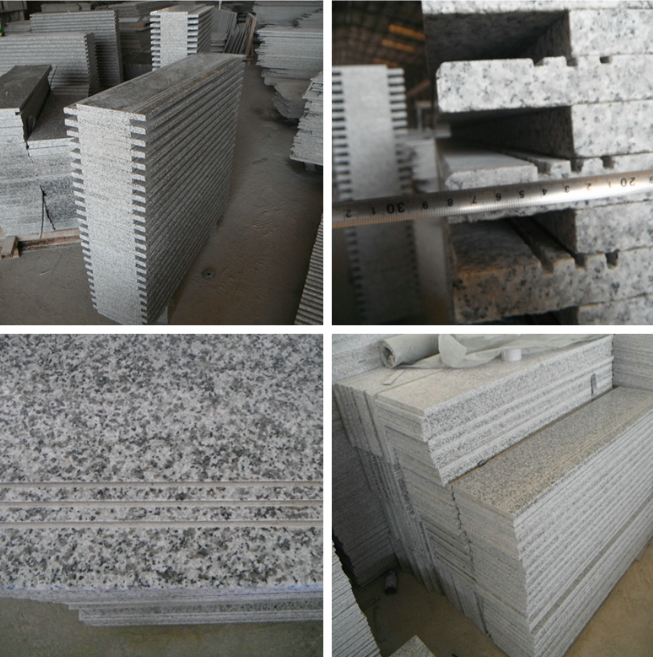 Light Grey White Granite Slab Steps , Granite Stone Slabs For Outdoor Steps