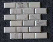 Rectangular Brick White Marble Mosaic Floor Tile , Modern Stone Mosaic Bathroom Tiles