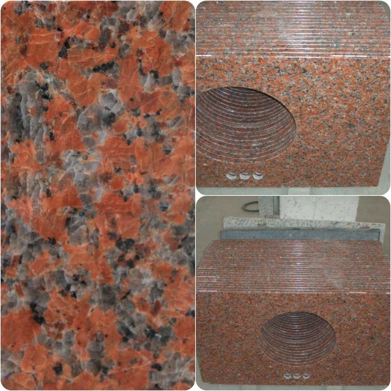 Maple Red Granite Work Tops Polished Solid Surface High Hardness / Density