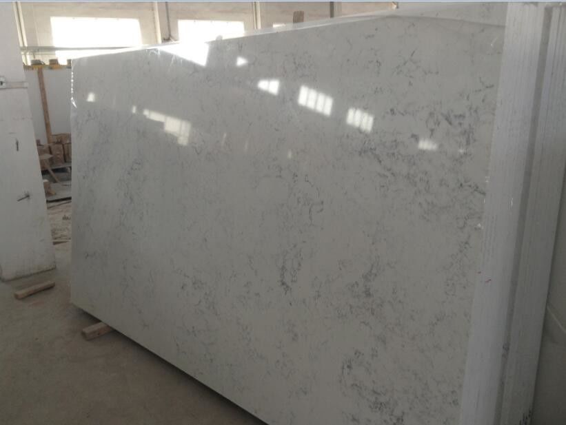 Solid Quartz Engineered Stone Slabs , Kitchen / Bathroom White Quartz Slab