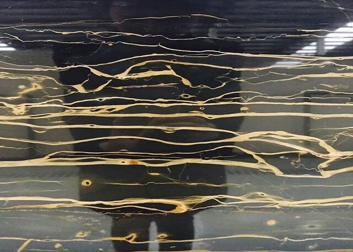 Gold Veins Black Marble Kitchen Floor Tiles Polished Surface Finishing